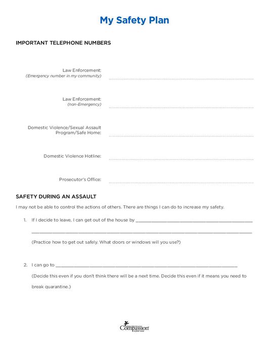 Safety Plan For Victims Of Family Violence ForChildren